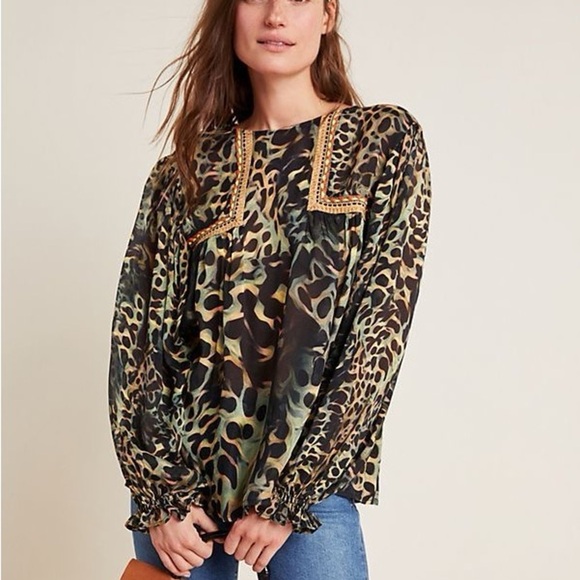 Anthropologie Blank London Miranda Peasant Blouse Size XS Balloon Sleeves - Picture 1 of 10